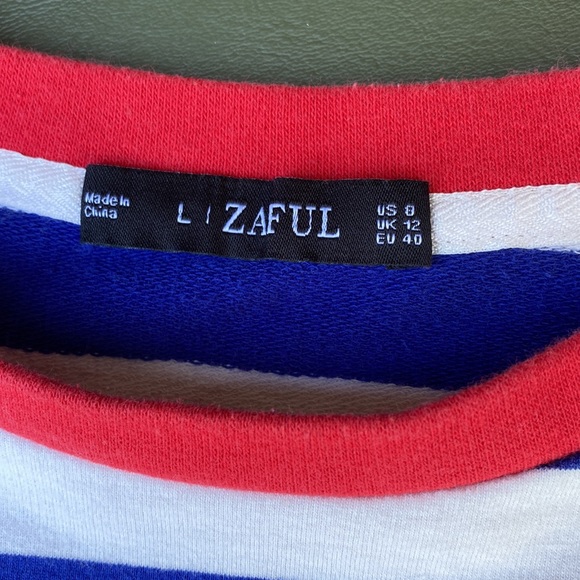 Zaful Blue & White Stripe Long Sleeve Tee Top Shirt Red Cuffs & Neckline Medium - Picture 7 of 8